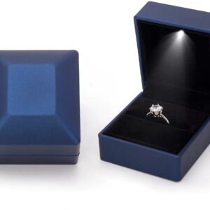 Ring Doosje met LED Licht – Blauw – Voor Huwelijk, Verloving of Valentijnsdag