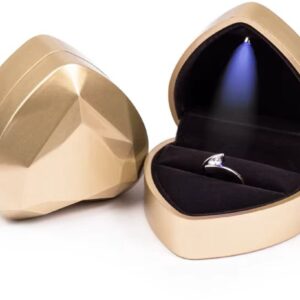 Ring Doosje met LED Licht – Goud Hart – Voor Huwelijk, Verloving of Valentijnsdag