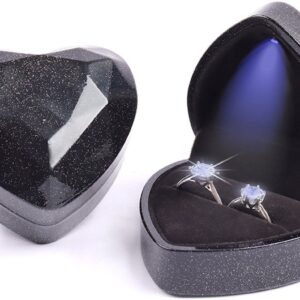 Ring Doosje Hartje met LED Licht – Midnight Sparkle – Voor Huwelijk, Verloving of Valentijnsdag